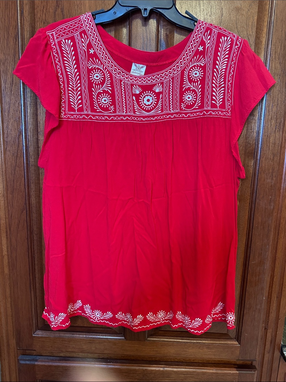 Faded Glory Red Embroidered Peasant Blouse